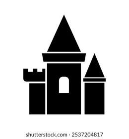 Castle icon. Fortress building illustration. Medieval tower silhouette. Black geometric vector