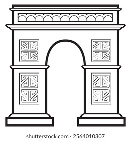 Castle icon isolated on black and white background. ornate castle gate.