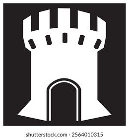 Castle icon isolated on black and white background. ornate castle gate.