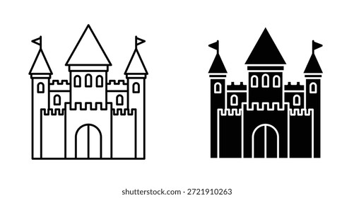 Ícone Castelo. Linha com traçado editável e plana para Web