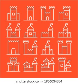 castle icon line style set on white background vector set of line style symbol sign