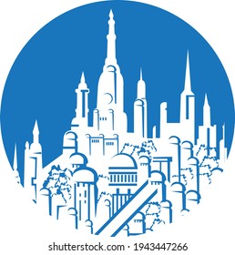 castle icon in location template, building logo design vector