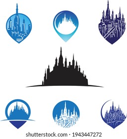 icono de castillo en plantilla de ubicación, vector de diseño de logotipo de construcción