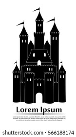 Castle icon. Medieval fortress with walls and towers. Chateau logo. Vector illustration