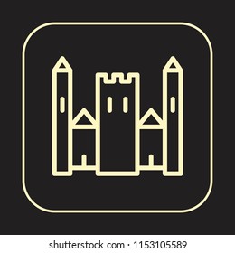 Castle Icon. Medieval Tower. Retro Architecture concept. Editable stroke flat icons. Simple thin line art logo. Golden web app button. Vector illustration. 