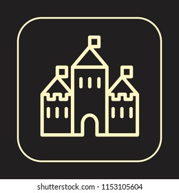 Castle Icon. Medieval Tower. Retro Architecture concept. Editable stroke flat icons. Simple thin line art logo. Golden web app button. Vector illustration. 