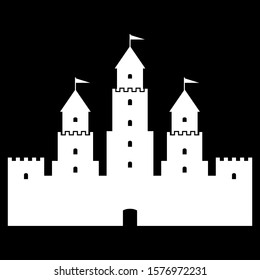 Castle icon on black background. Vector illustration.