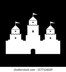 Castle icon on black background. Vector illustration.