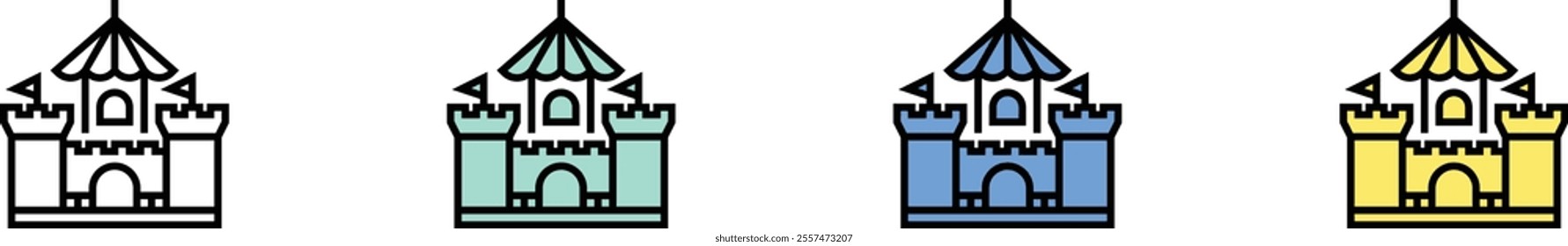 castle icon. Outline, Green, Blue and Yellow Style Design Isolated On White Background