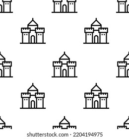 castle icon pattern. Seamless castle pattern on white background.