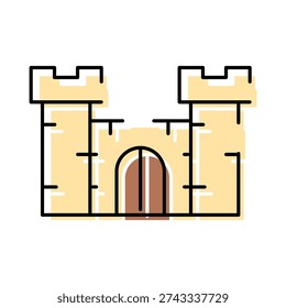 Castle icon representing a historical medieval fortress with towers and an entrance, symbolizing strength, security, and defense in ancient architecture and protection