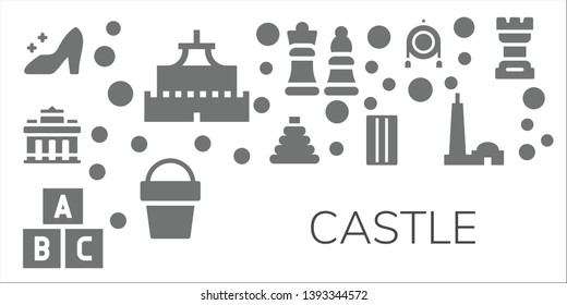 castle icon set. 11 filled castle icons.  Collection Of - Cinderella, Castle, Brandenburg gate, Toy, Inflatable, Chess, Sand bucket, Qutb minar