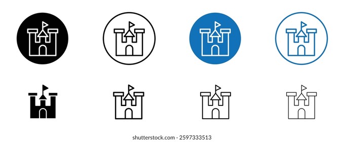 Castle icon set in black and blue colors on white background
