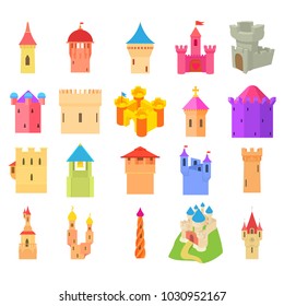 Castle icon set. Cartoon set of castle vector icons for web design isolated on white background
