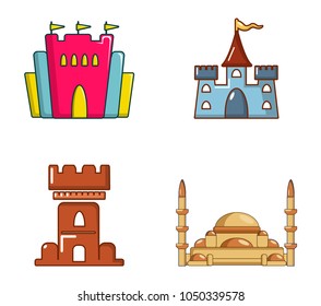 Castle icon set. Cartoon set of castle vector icons for web design isolated on white background