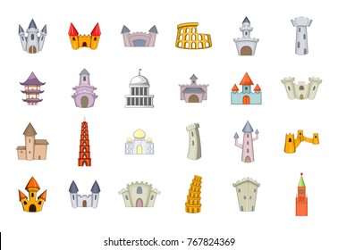 Castle icon set. Cartoon set of castle vector icons for your web design isolated on white background
