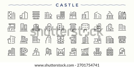 Castle icon set. Isolated icons. Editable stroke vector art. House vector line icon set. It contains symbols to office, museum, residential, villa, estate, real estate and more.