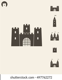 Castle. Icon set. Old castles on gray background