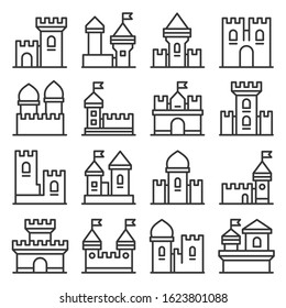 Castle Icon Set on White Background. Line Style Vector