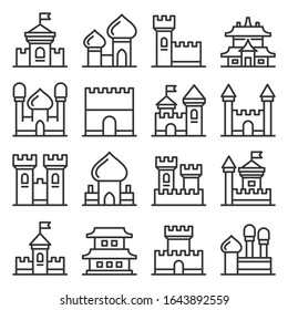 Castle Icon Set on White Background. Line Style Vector