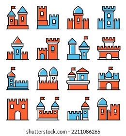 Castle Icon Set on White Background. Vector