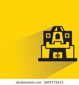 castle icon with shadow on yellow background