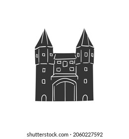 Castle Icon Silhouette Illustration. Medieval Buildings Vector Graphic Pictogram Symbol Clip Art. Doodle Sketch Black Sign.