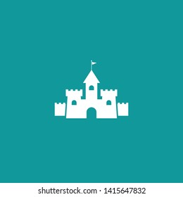 Castle icon. Tower, defense, fortress, safety sign.  fairy tale, magic, fantasy logo. Holiday. Vector illustrarion isolated on blue