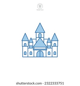 El vector del icono del castillo muestra una fortaleza medieval estilizada, que simboliza la historia, la realeza, la fortificación, el patrimonio y los temas de los cuentos de hadas
