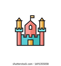 ilustración vectorial de icono de castillo. diseño de esquema relleno de icono de castillo