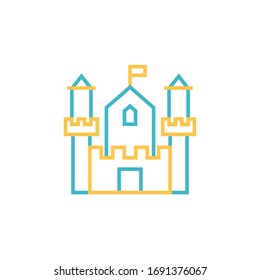 castle icon vector illustration. castle icon with two color line style design