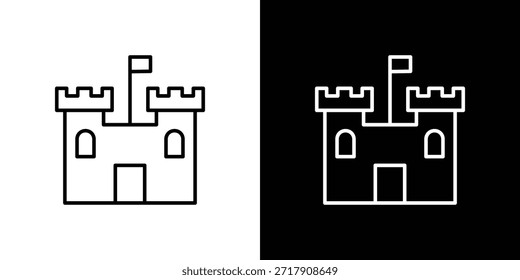 Vetor preto e branco de ícones de castelo, conjunto de ícones de linha.