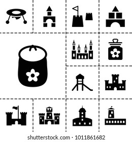 Castle icons. set of 13 editable filled castle icons such as baby toy