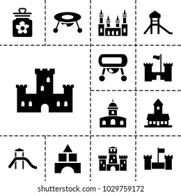 Castle icons. set of 13 editable filled castle icons such as castle, baby toy