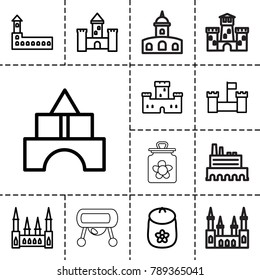 Castle icons. set of 13 editable outline castle icons such as castle, baby toy
