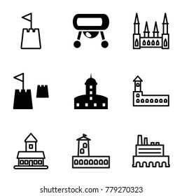 Castle icons. set of 9 editable filled and outline castle icons such as