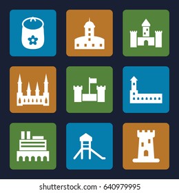 Castle icons set. set of 9 castle filled icons such as castle