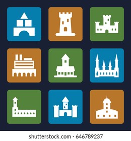 Castle icons set. set of 9 castle filled icons such as castle