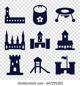 Castle icons set. set of 9 castle filled icons such as castle