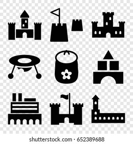 Castle icons set. set of 9 castle filled icons such as baby toy