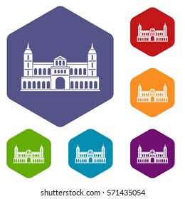 Castle icons set rhombus in different colors isolated on white background