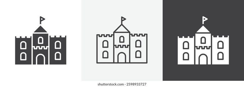Castle icons in Thin line black color. flat simple vector symbols illustration.