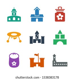 castle icons. Trendy 9 castle icons. Contain icons such as baby toy, toy tower. castle icon for web and mobile.