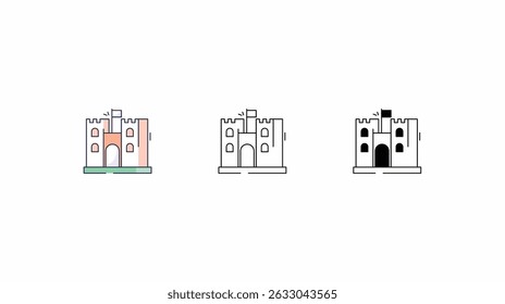 Schlosssymbole, Vektorgrafik-Set, Farblinie, Glyphe, Liniensymbole, Stockgrafik