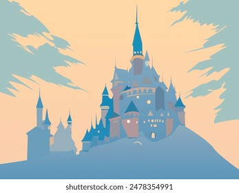 Castle illustration in flat style. Vector illustration to decorate your designs and interiors in vintage cartoon style