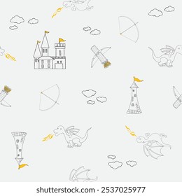 castle illustration, seamless pattern design, illustration book, wrapping paper