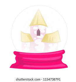 Castle inside the crystal ball isolated on white background. Vector illustration