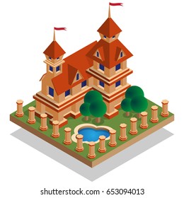 Castle. Isometric. Isolated on white background. Vector illustration.