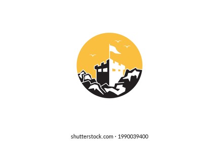 castle or kingdom with sunset logo symbol vector icon illustration graphic design