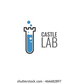 Castle lab, fortress vector logo. Laboratory logo or icon.